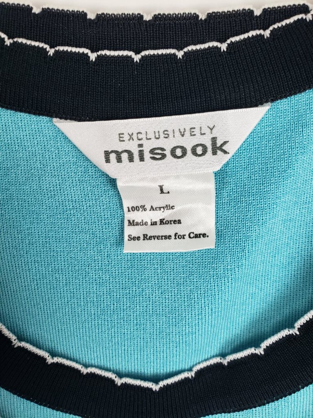 Exclusively Misook Twinset Teal Aqua Black Scalloped Jewels Womens L/XL - Picture 9 of 12